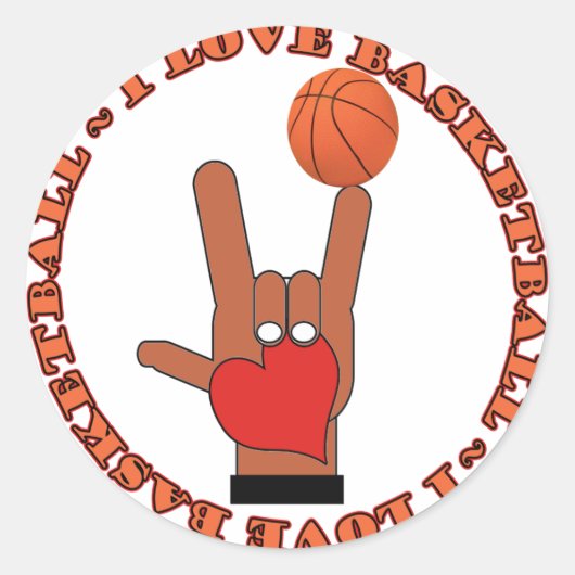 I LIEBE BASKETBALL ASL SIGN RUNDER AUFKLEBER (Vorderseite)