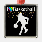 I LIEBE BASKETBALL DESIGN SILBERNES ORNAMENT (Vorne)
