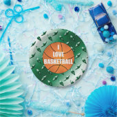 I Liebe Basketball-grüne Diamantblech Pappteller (Party)