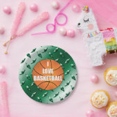 I Liebe Basketball-grüne Diamantblech Pappteller (Party)