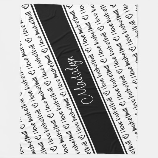 I Liebe Basketballtextmuster Schwarz-weiß Fleecedecke (Vorderseite)