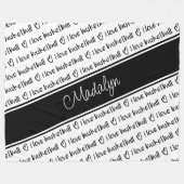 I Liebe Basketballtextmuster Schwarz-weiß Fleecedecke (Vorderseite (Horizontal))