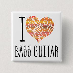 I Liebe Bass Guitar Orange Mandala Herz Button