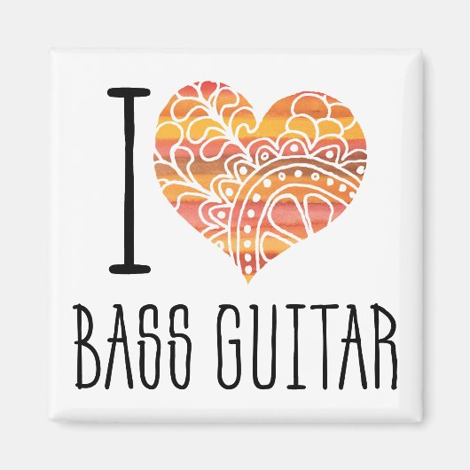 I Liebe Bass Guitar Orange Mandala Herz Magnet (Vorne)