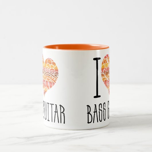 I Liebe Bass Guitar Orange Mandala Herz Zweifarbige Tasse (Mittel)