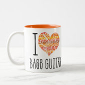 I Liebe Bass Guitar Orange Mandala Herz Zweifarbige Tasse (Links)