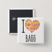 I Liebe Bass Orange Mandala Herz Button (Vorne & Hinten)