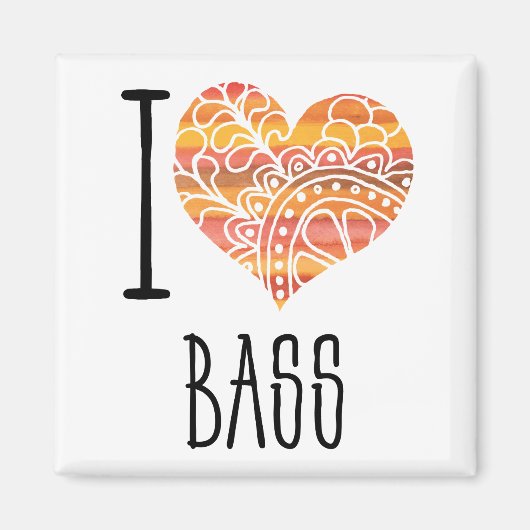 I Liebe Bass Orange Mandala Herz Magnet (Vorne)