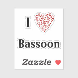 I Liebe Bassoon Rotes Herz Musiknoten Vinyl Aufkleber