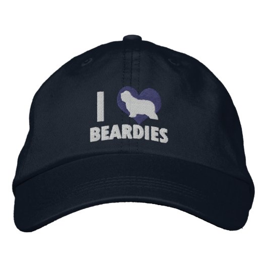 I Liebe Beardies bestickt Hat (blau) Bestickte Kappe (Vorderseite)