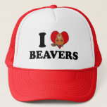 I Liebe Beavers Funny Truckerkappe<br><div class="desc">Dieser lustige Biber,  der mich Liebe Biber in Schwarz liest,  mit einem niedlichen Cartoon Biber über dem roten Herz. Ein niedliches Maskottchen für eine Schule mit einem Sinn für Spaß.</div>