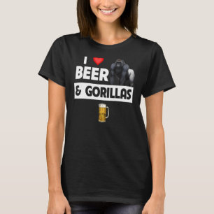 I Liebe Beer and Gorillas Drinks Ape Wildlife Mon T-Shirt
