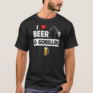 I Liebe Beer and Gorillas Drinks Ape Wildlife Mon T-Shirt