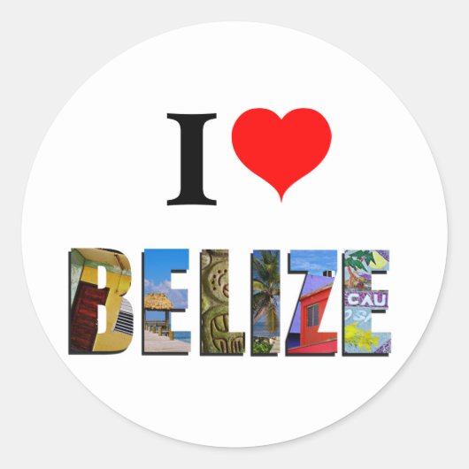 I Liebe Belize Heart Tropical Beach Travel Fotos Runder Aufkleber (Vorderseite)
