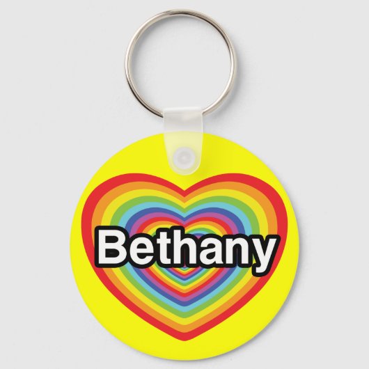 I Liebe Bethany: Regenbogenherz Schlüsselanhänger (Vorderseite)