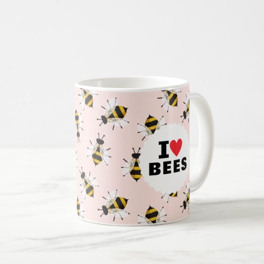 I Liebe Bienen Gemustert Pellrosa Kaffee Tasse (VorderseiteRechts)