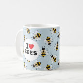 I Liebe Bienen Gemustert Sky Blue Kaffee Tasse (Vorderseite Links)