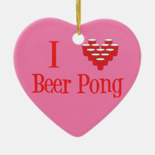 I Liebe-Bier Pong Weihnachtsverzierung im Rosa Keramikornament