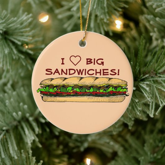 I Liebe Big Sandwiches Hoagie Keramik Ornament (Baum)
