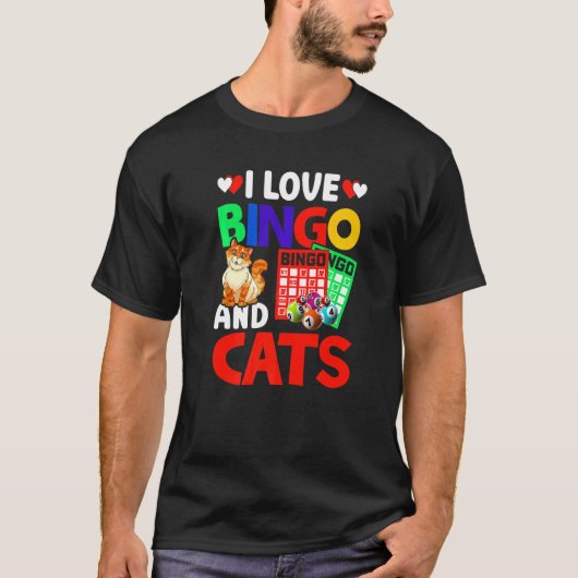 I Liebe Bingo and Cats Bingo Caller Spaß Lotterie T-Shirt (Vorderseite)