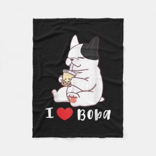 I Liebe Boba Bubble Tee Dog Cut Französisch Bulldo Fleecedecke