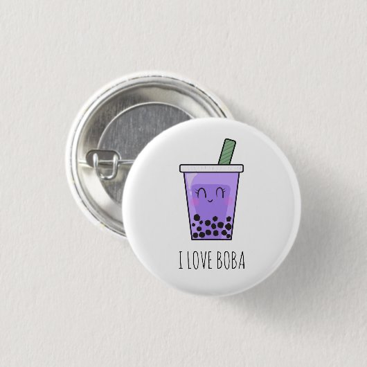 I Liebe Boba Kawaii Bubble Tea Taro Ube Lila Button (Vorne & Hinten)