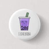 I Liebe Boba Kawaii Bubble Tea Taro Ube Lila Button (Vorderseite)