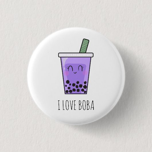 I Liebe Boba Kawaii Bubble Tea Taro Ube Lila Button (Vorderseite)