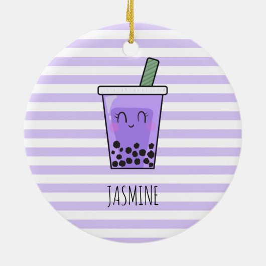 I Liebe Boba Kawaii Bubble Tea Taro Ube Lila Keramik Ornament (Hinten)