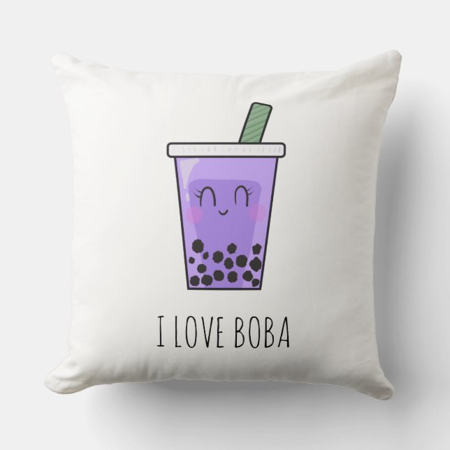 I Liebe Boba Kawaii Bubble Tea Taro Ube Lila Kissen (Vorderseite)