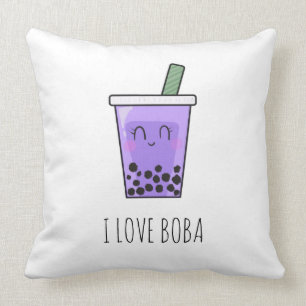 I Liebe Boba Kawaii Bubble Tea Taro Ube Lila Kissen