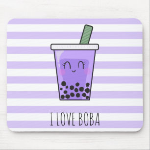 I Liebe Boba Kawaii Bubble Tea Taro Ube Lila Mousepad