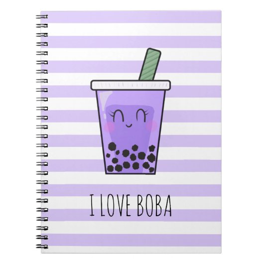 I Liebe Boba Kawaii Bubble Tea Taro Ube Lila Notizblock (Vorderseite)