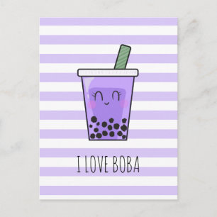 I Liebe Boba Kawaii Bubble Tea Taro Ube Lila Postkarte
