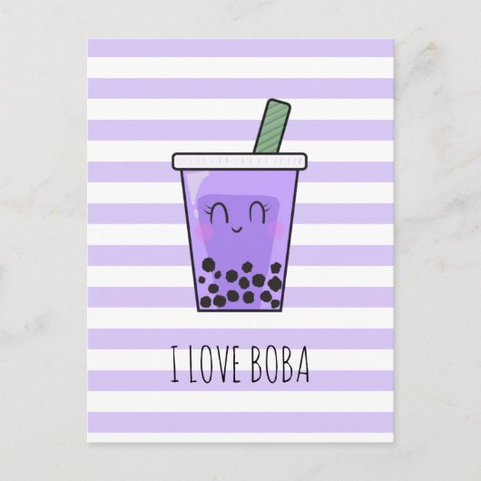 I Liebe Boba Kawaii Bubble Tea Taro Ube Lila Postkarte (Vorderseite)