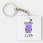 I Liebe Boba Kawaii Bubble Tea Taro Ube Lila Schlüsselanhänger (Vorderseite)