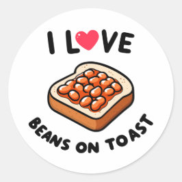 I Liebe Bohnen auf Toast Runder Aufkleber