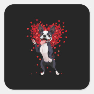 I Liebe Boston Terrier Funny Heart Valentine Gesch Quadratischer Aufkleber