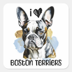 I Liebe Boston Terriers Quadratischer Aufkleber