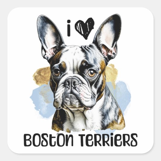 I Liebe Boston Terriers Quadratischer Aufkleber (Vorderseite)