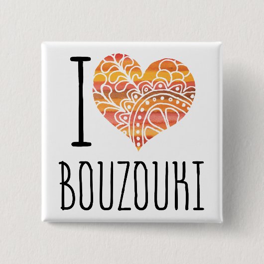 I Liebe Bouzouki Orange Mandala Herz Button (Vorderseite)