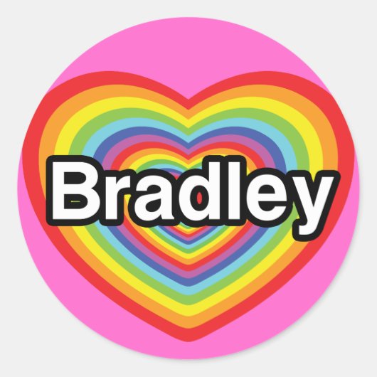 I Liebe Bradley: Regenbogenherz Runder Aufkleber (Vorderseite)