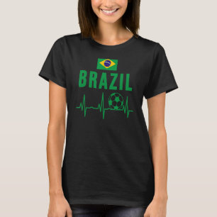 I Liebe Brasilien Flag Fußball-Ball Heartbeat T-Shirt
