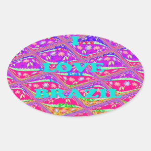 I Liebe Brasilien: Schöne Samba Traditionstöne Ovaler Aufkleber