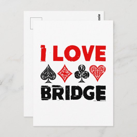 I Liebe Bridge Card Game Player Enthusiasten Postkarte (Vorne/Hinten)