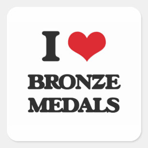 I Liebe Bronze-Medaillen Quadratischer Aufkleber