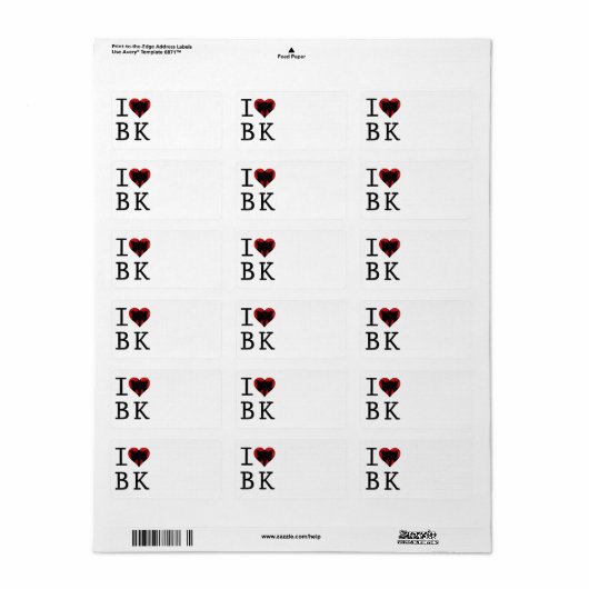 I Liebe Brooklyn, BK New York Adressaufkleber (Vorne)