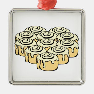 I Liebe-Brötchen-Cartoon Herz-ZimtRolls süßer Silbernes Ornament