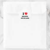 I Liebe Brown Pelicans Runder Aufkleber (Tasche)