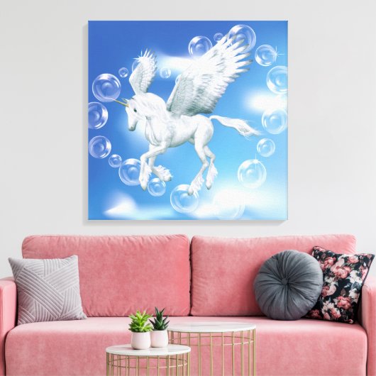 I Liebe Bubbles Unicorn Pegasus Leinwanddruck (Insitu (Wohnzimmer))